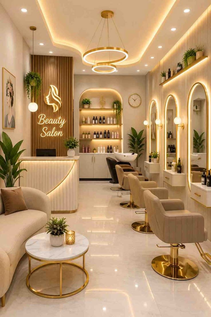 Reception desk and arched product display